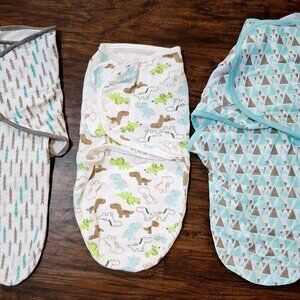 Set Of 3 Cambria Baby & Bubble Bear Swaddle Wraps SM/MED 0-3 Months Organic Cott